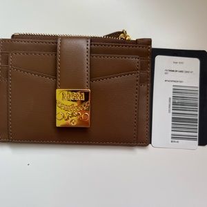 MCM PATRICIA TOFFEE LEATHER ZIP CARD CASE WITH GOLD ACCENTS NWT WOMENS